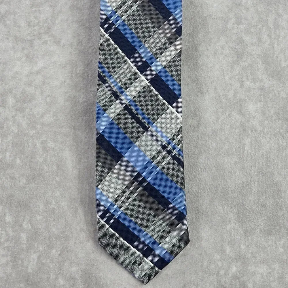 Bespoke Blue Plaid Tartan Stripe Geometric Executive Neck Tie‎ Men's